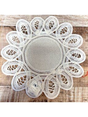 Cross stitch Lace Fabric Round Cotton Floral Design 8" Off-White